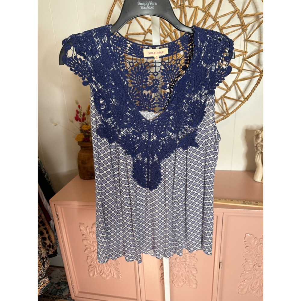 Women's Solitaire Blue & White Tank‎ Top Size M